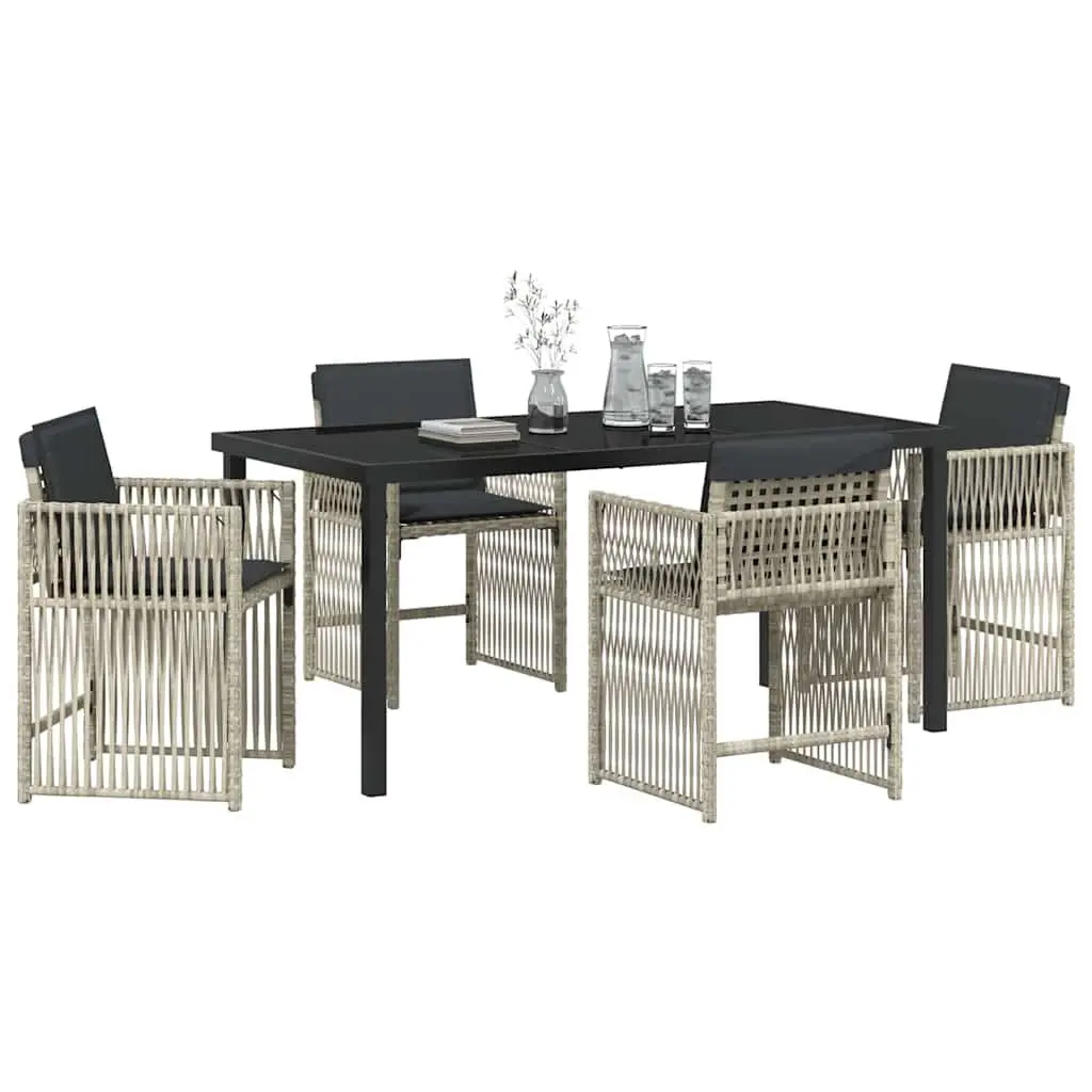 5 Piece Outdoor Dining Set Light Grey Poly Rattan and Steel Frame with Foam Cushions for Garden and Patio