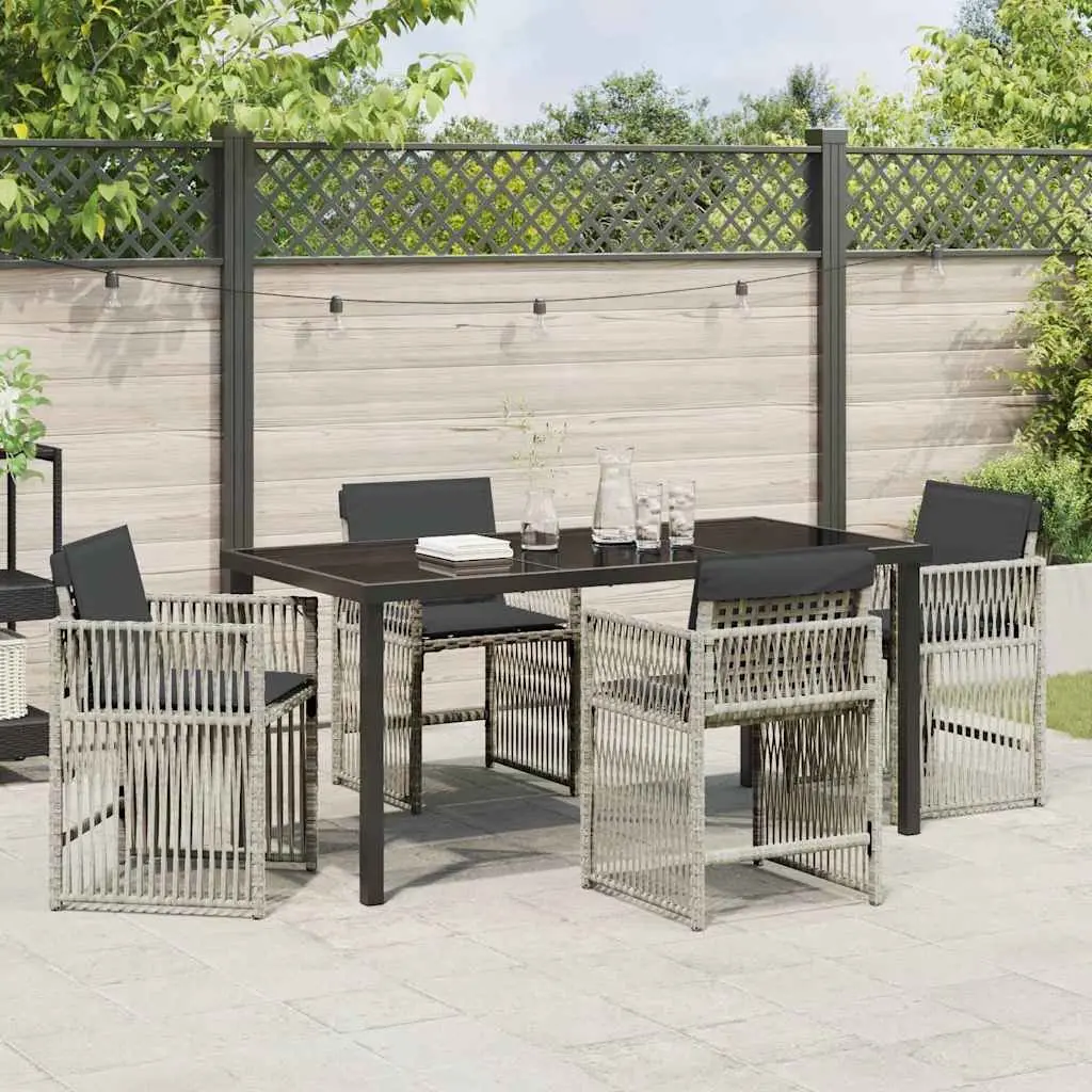 5 Piece Outdoor Dining Set Light Grey Poly Rattan and Steel Frame with Foam Cushions for Garden and Patio