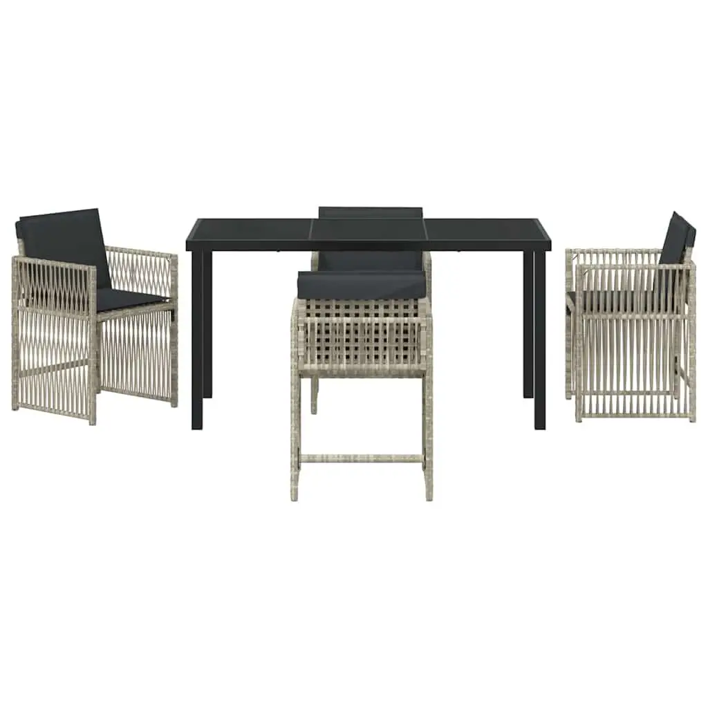 5 Piece Outdoor Dining Set Light Grey Poly Rattan and Steel Frame with Foam Cushions for Garden and Patio