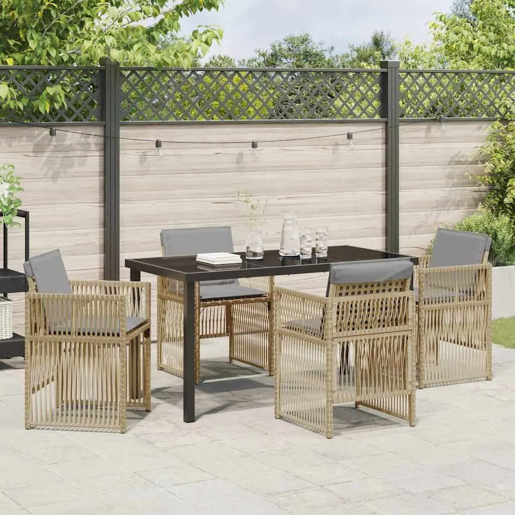 Garden Dining Set 5 Piece Powder-coated Steel Frame Beige Poly Rattan Armrests