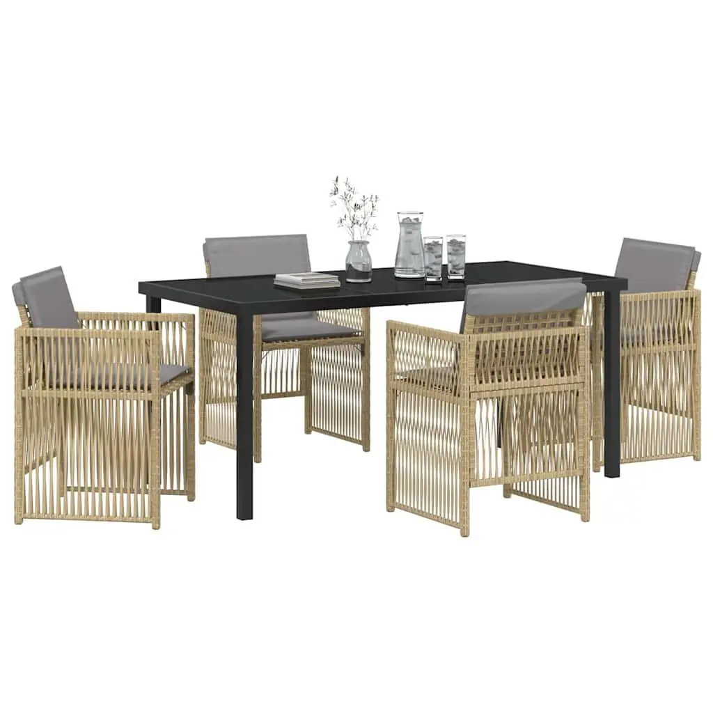 Garden Dining Set 5 Piece Powder-coated Steel Frame Beige with Cushions