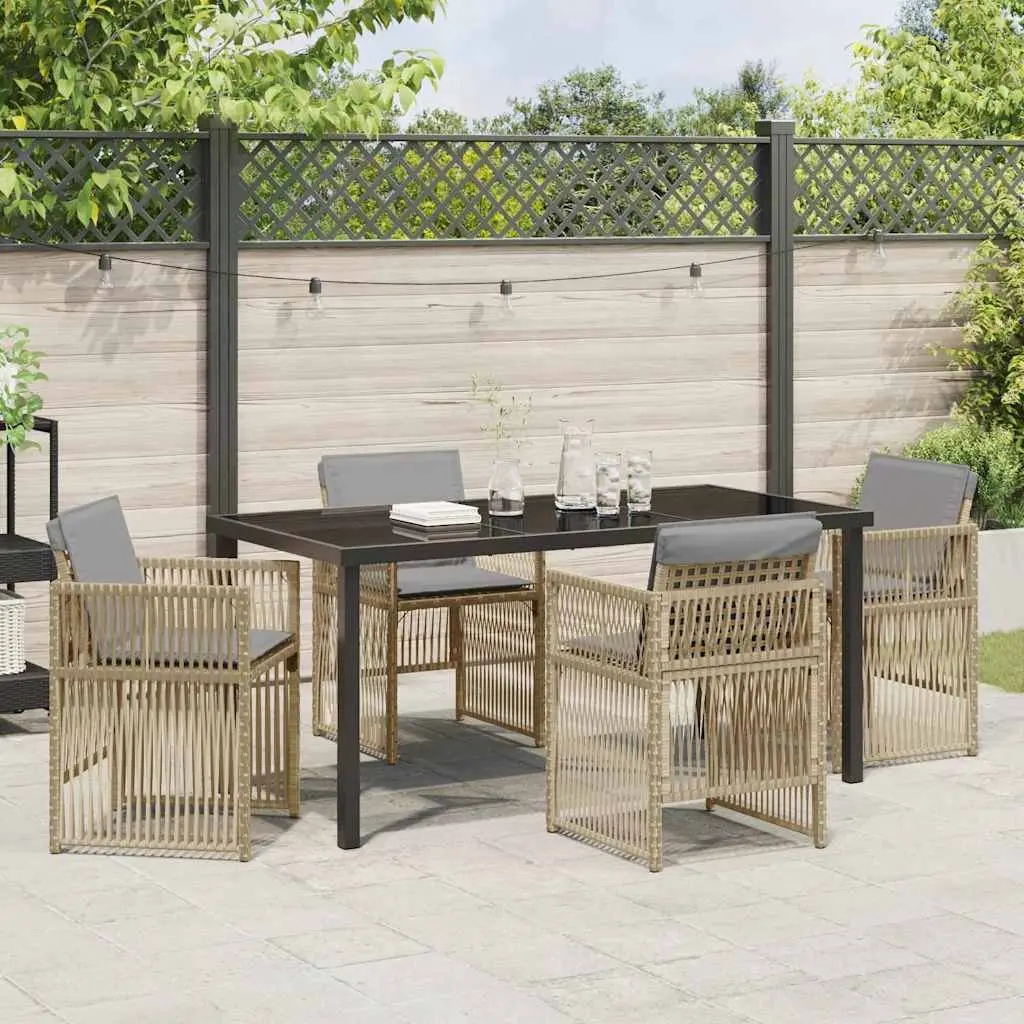 Garden Dining Set 5 Piece Powder-coated Steel Frame Beige with Cushions