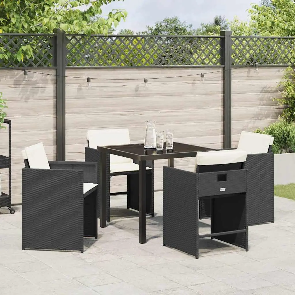 Outdoor Dining Set Poly Rattan 5 Piece Black Garden Furniture Patio Table