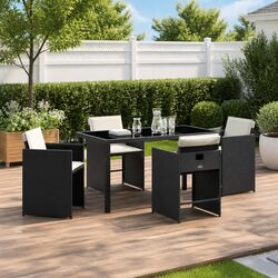 Garden Dining Set 5 Pieces Black Outdoor Furniture Table Chairs Patio Rattan