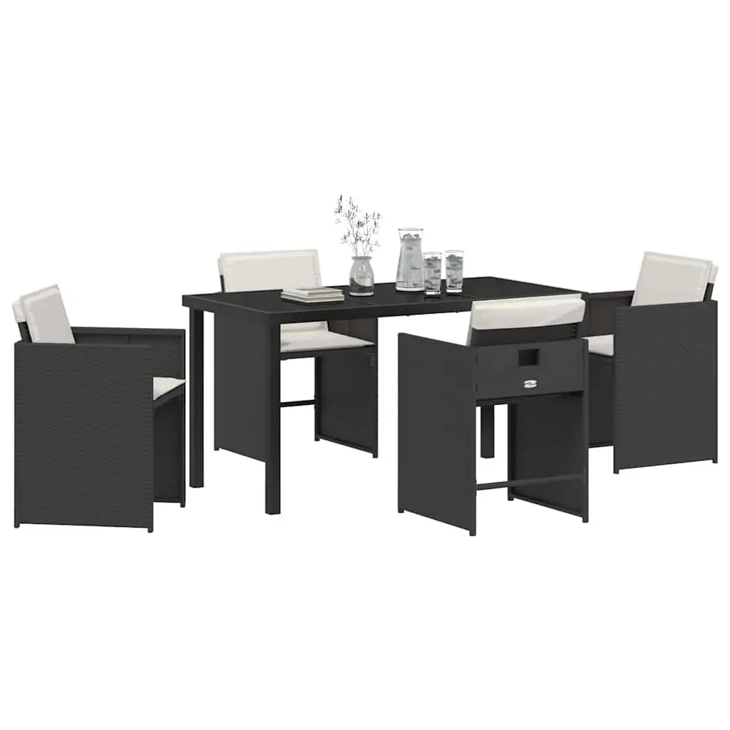 Dining Set 5 Pieces Outdoor Furniture Table Chairs Rattan Black Poly Construction Steel Frame
