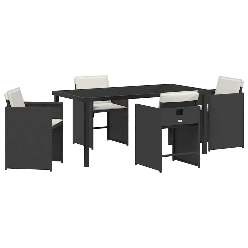 Outdoor Furniture Set 5 Piece Dining Garden Table Chairs Black Poly Rattan Construction
