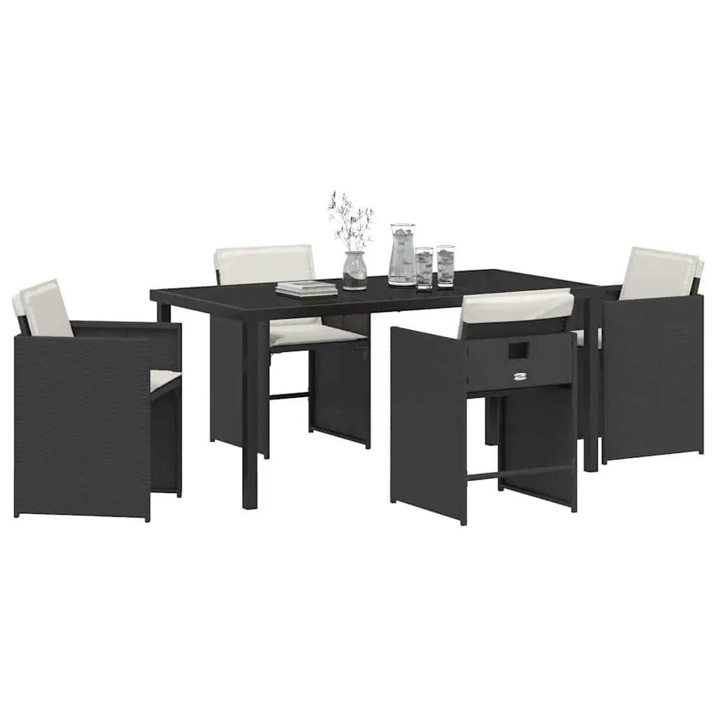 Outdoor Furniture Set 5 Piece Dining Garden Table Chairs Black Poly Rattan Construction
