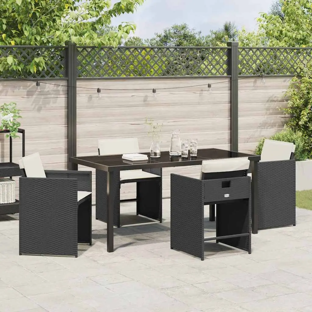 Outdoor Furniture Set 5 Piece Dining Garden Table Chairs Black Poly Rattan Construction
