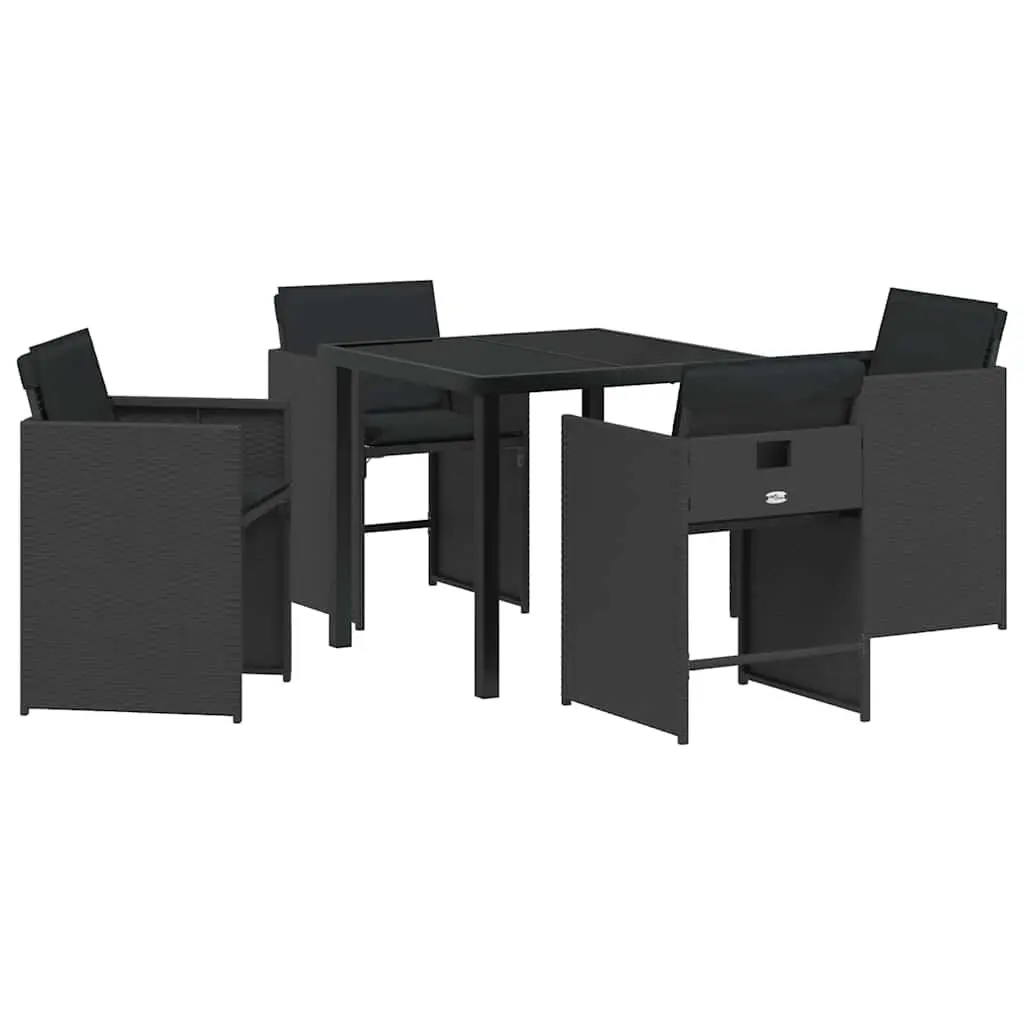 Outdoor Furniture Set Black Poly Rattan Dining Chairs Table 5 Piece