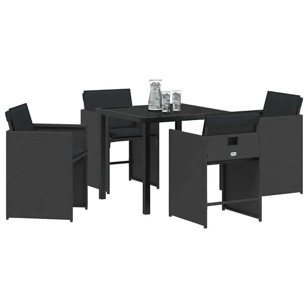 Outdoor Furniture Set Black Poly Rattan Dining Chairs Table 5 Piece
