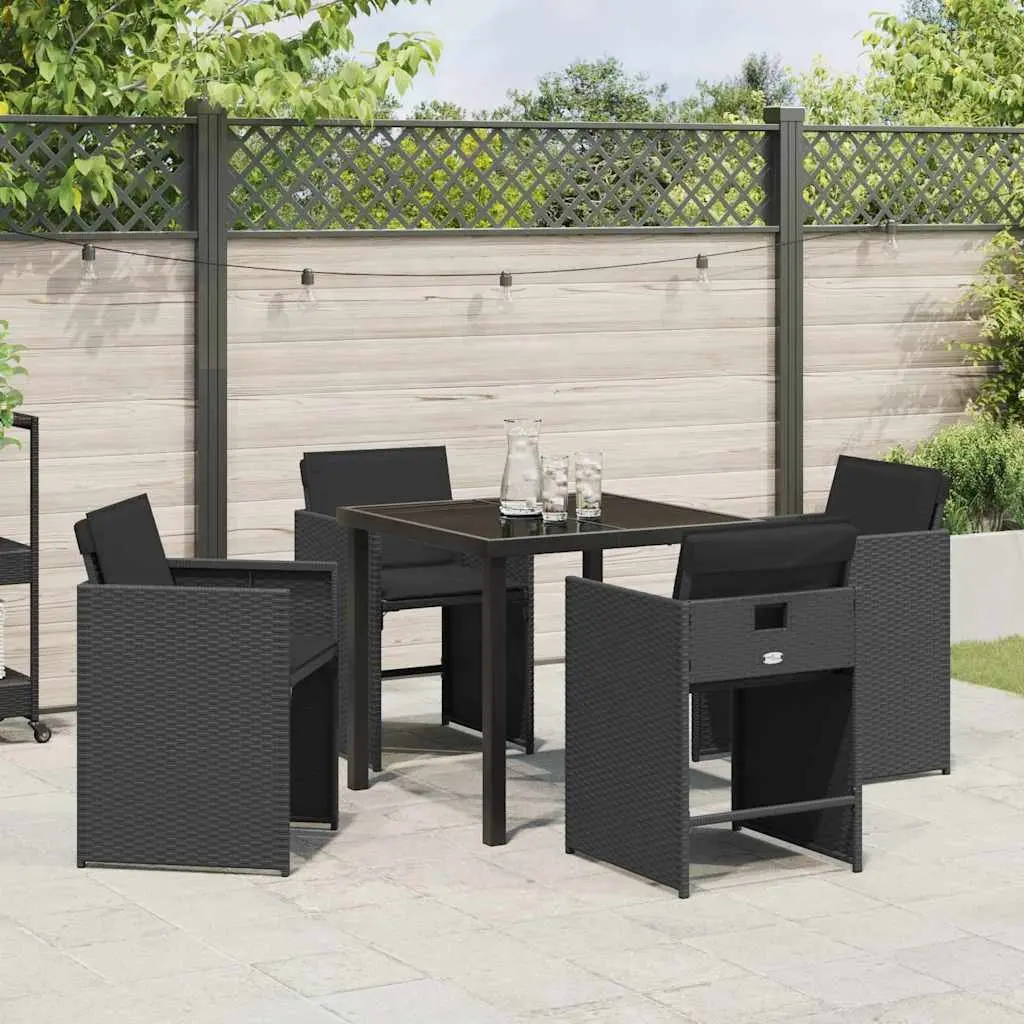 Outdoor Furniture Set Black Poly Rattan Dining Chairs Table 5 Piece