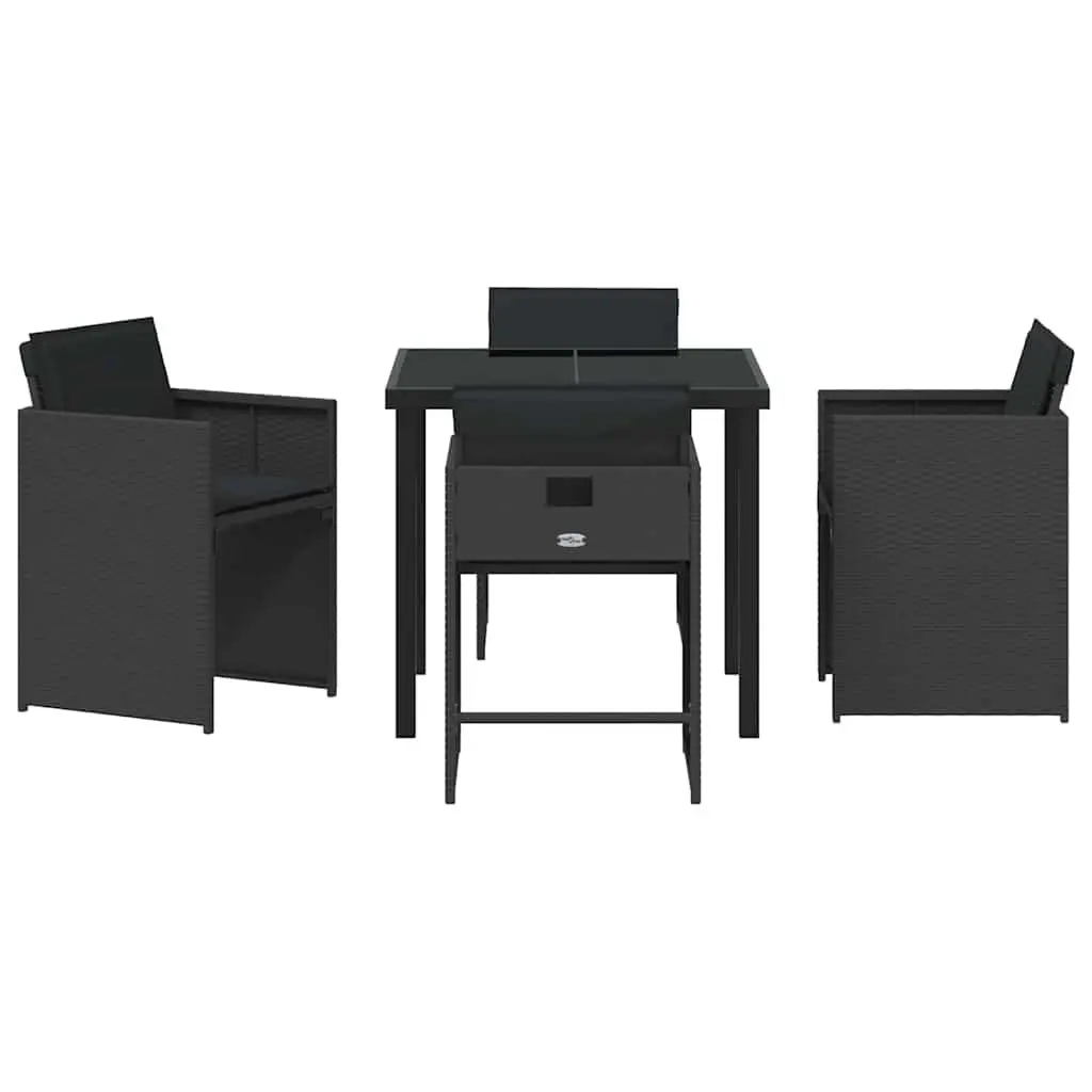 Outdoor Furniture Set Black Poly Rattan Dining Chairs Table 5 Piece