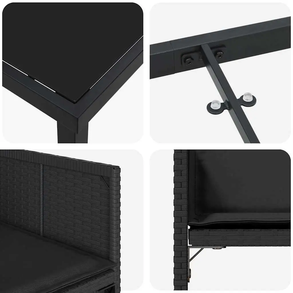 Outdoor Furniture Set Black Poly Rattan Dining Chairs Table 5 Piece