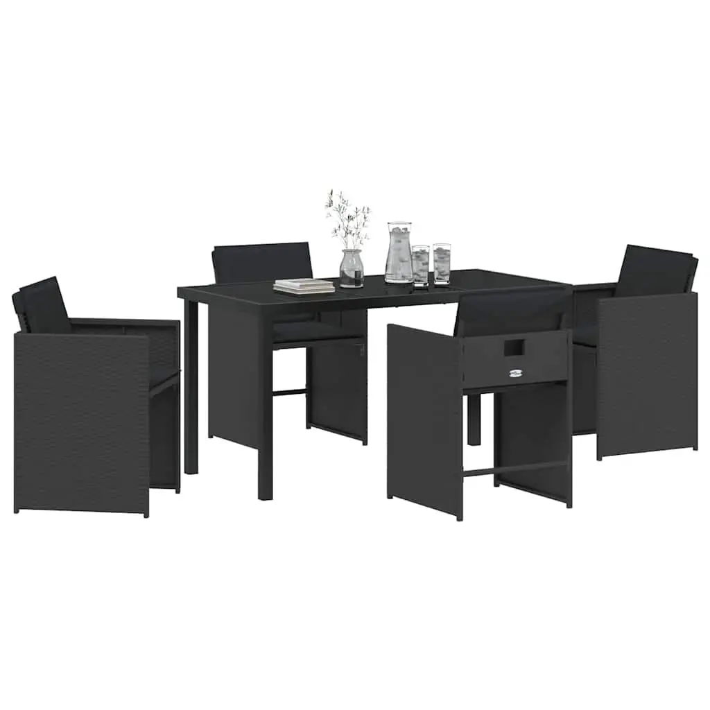Outdoor Dining Set Poly Rattan Black 5 Piece Table Chairs