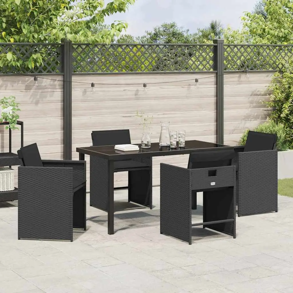 Outdoor Dining Set Poly Rattan Black 5 Piece Table Chairs
