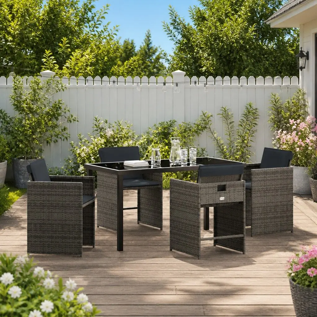 Garden Dining Set 5 Piece Grey Outdoor Furniture Patio Table Chairs