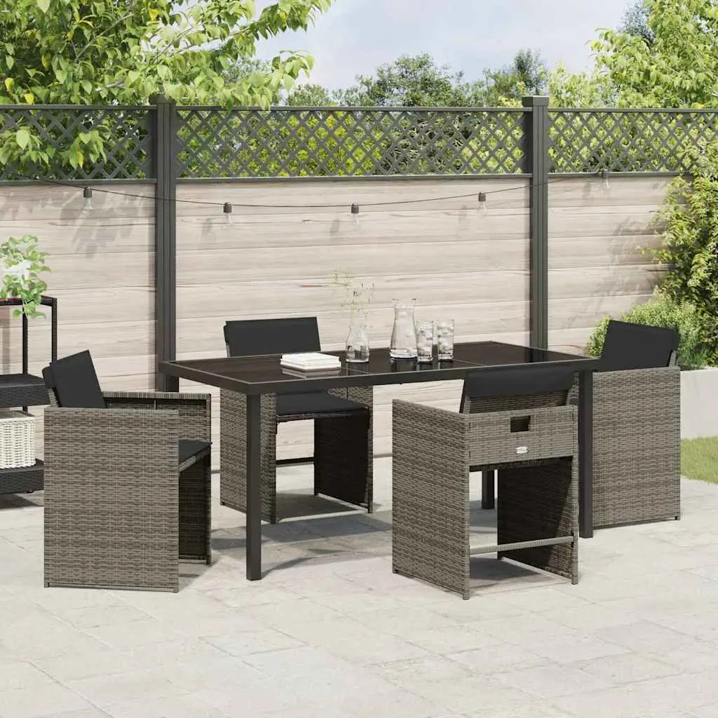 Garden Dining Set 5 Pieces Grey Outdoor Furniture Patio Table Chairs Rattan