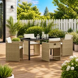 Durable 5-Piece Outdoor Dining Set with Poly Rattan