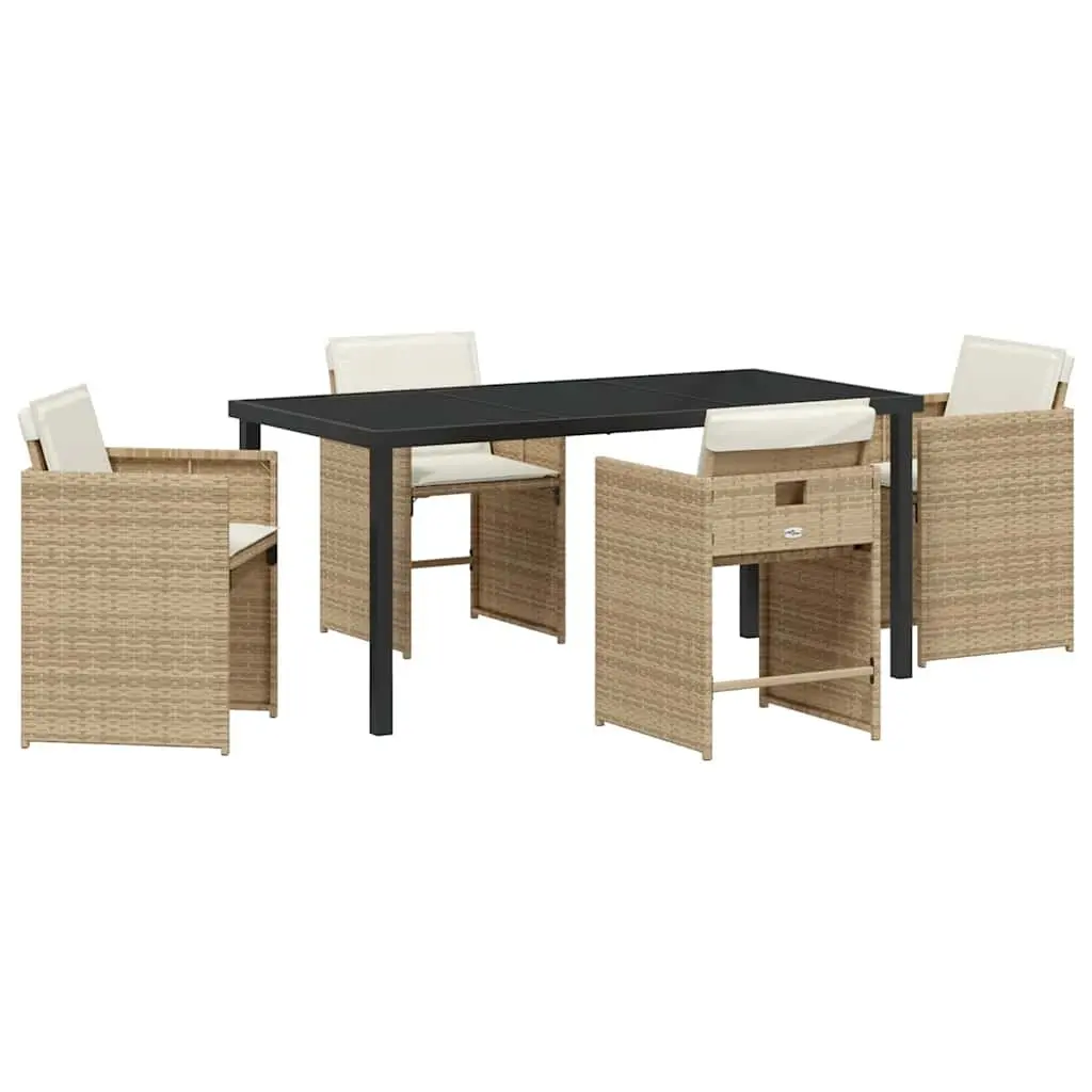 Garden Dining Set 5 Piece Poly Rattan Table Chairs Beige