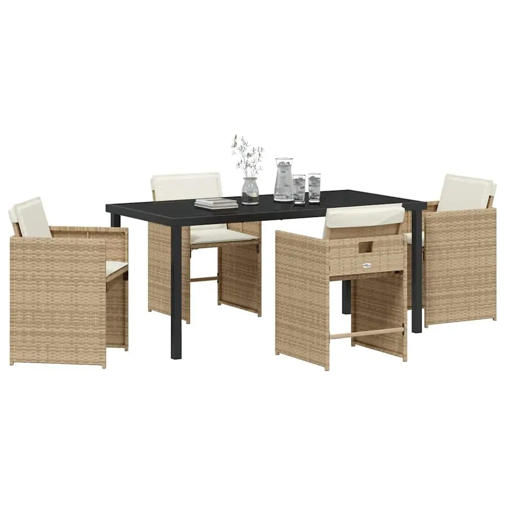 Garden Dining Set 5 Piece Poly Rattan Table Chairs Beige