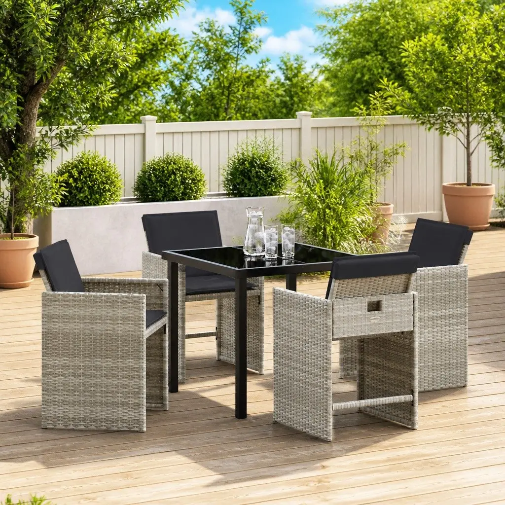 Garden Dining Set Poly Rattan 5 Piece Light Grey Outdoor Furniture Table Chairs