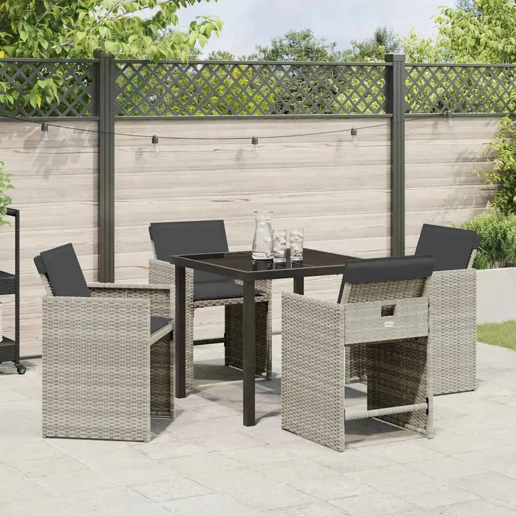 Garden Dining Set Poly Rattan 5 Piece Light Grey Outdoor Furniture Table Chairs