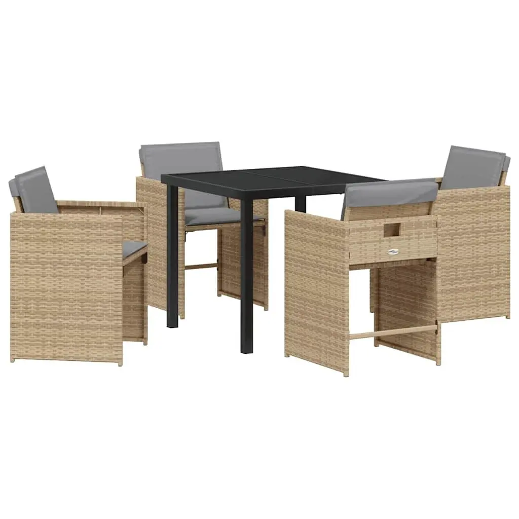 Garden Dining Set Poly Rattan 5 Pieces Outdoor Furniture Beige