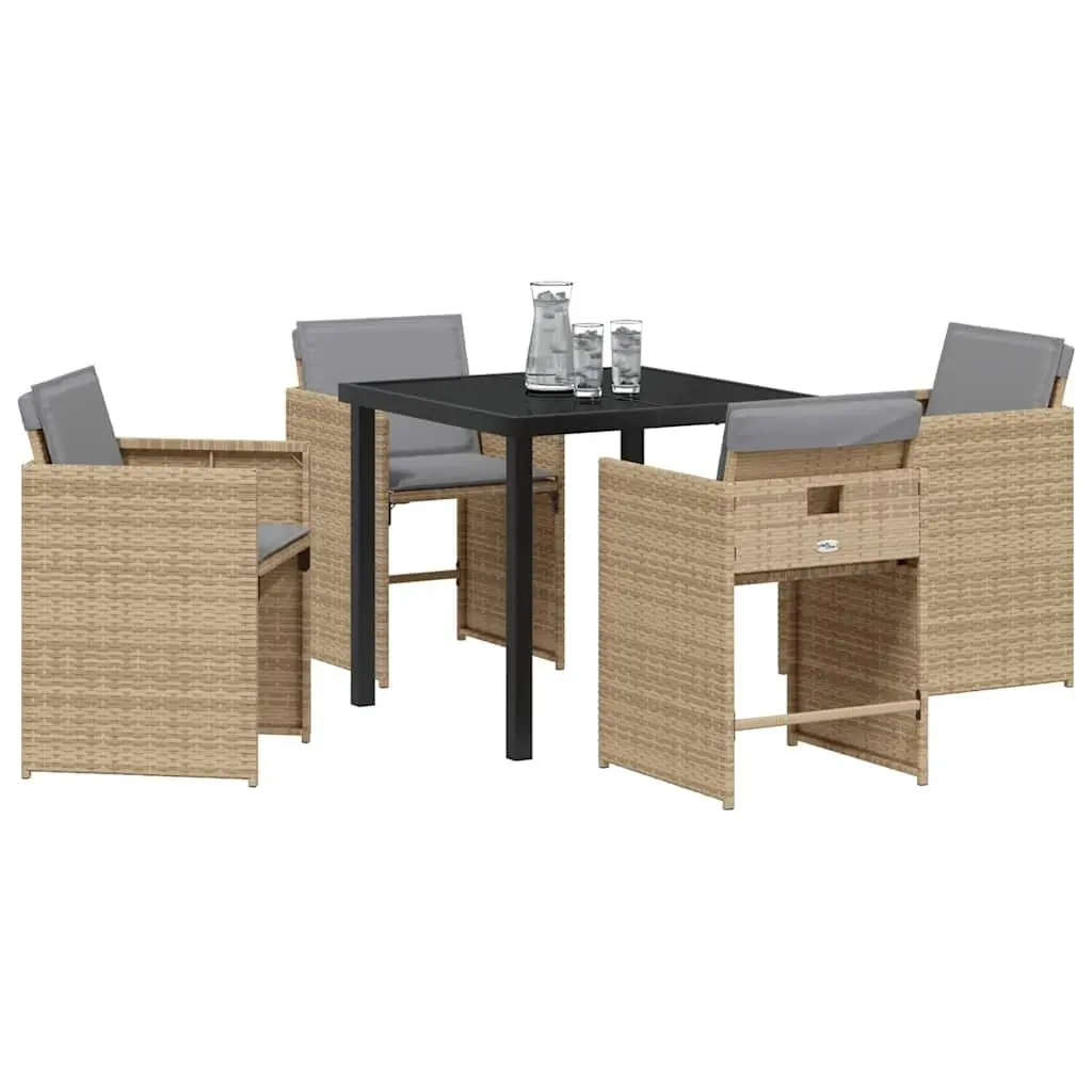Garden Dining Set Poly Rattan 5 Pieces Outdoor Furniture Beige