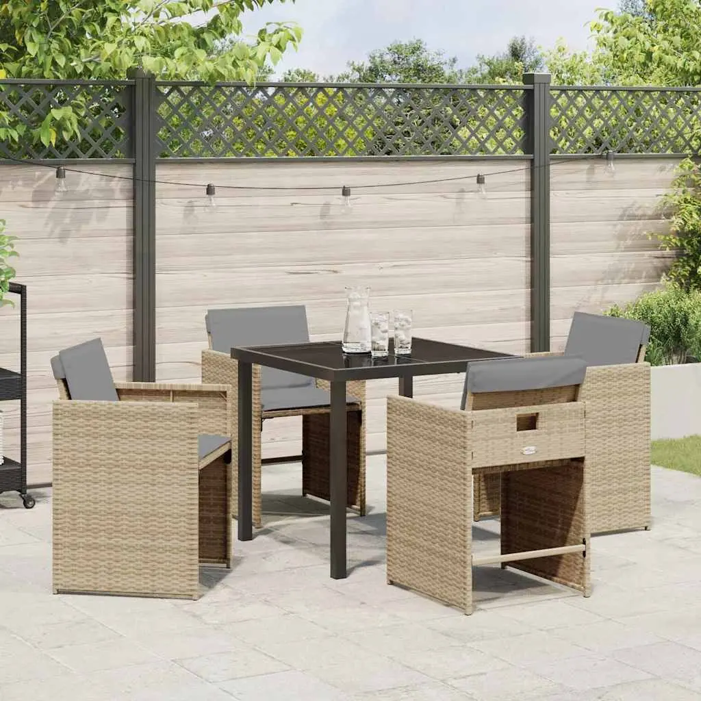 Garden Dining Set Poly Rattan 5 Pieces Outdoor Furniture Beige