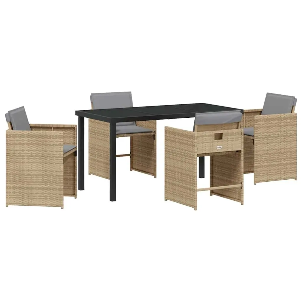 Garden Dining Set 5 Piece Outdoor Furniture Poly Rattan Beige Patio Table Chairs