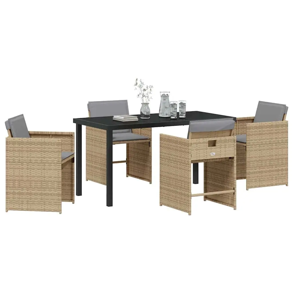 Garden Dining Set 5 Piece Outdoor Furniture Poly Rattan Beige Patio Table Chairs
