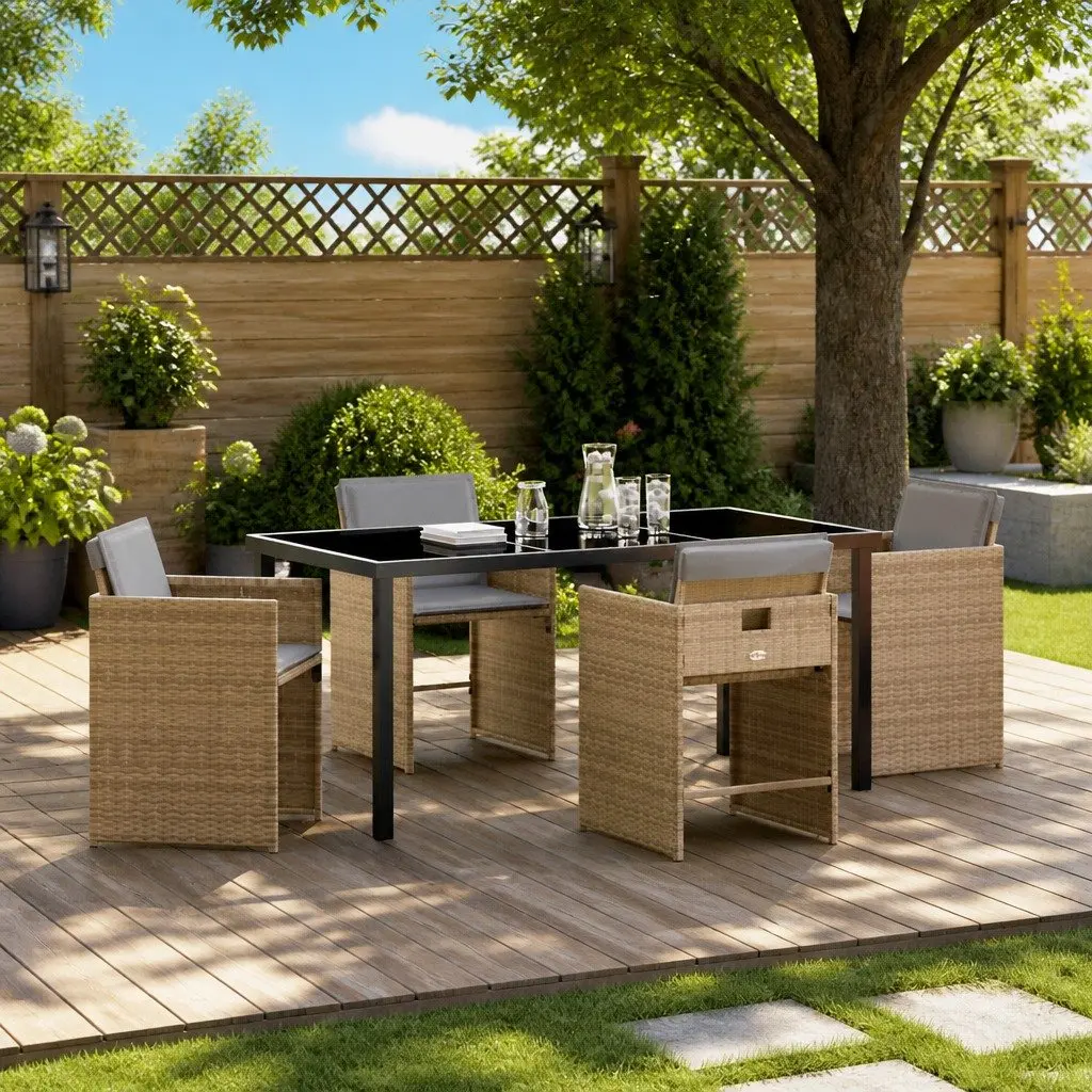 Garden Dining Set 5 Piece Outdoor Furniture Poly Rattan Beige Table Chairs
