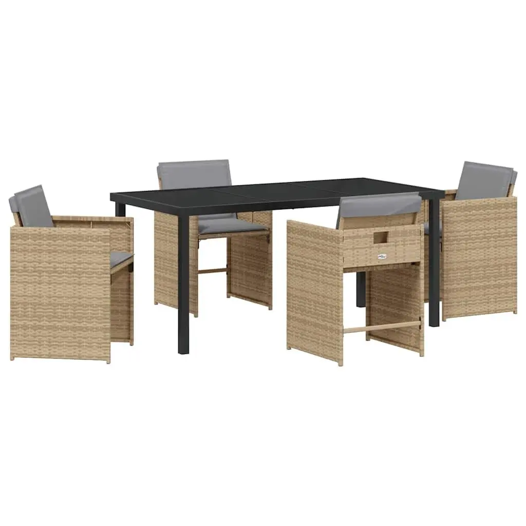 Garden Dining Set 5 Piece Outdoor Furniture Poly Rattan Beige Table Chairs