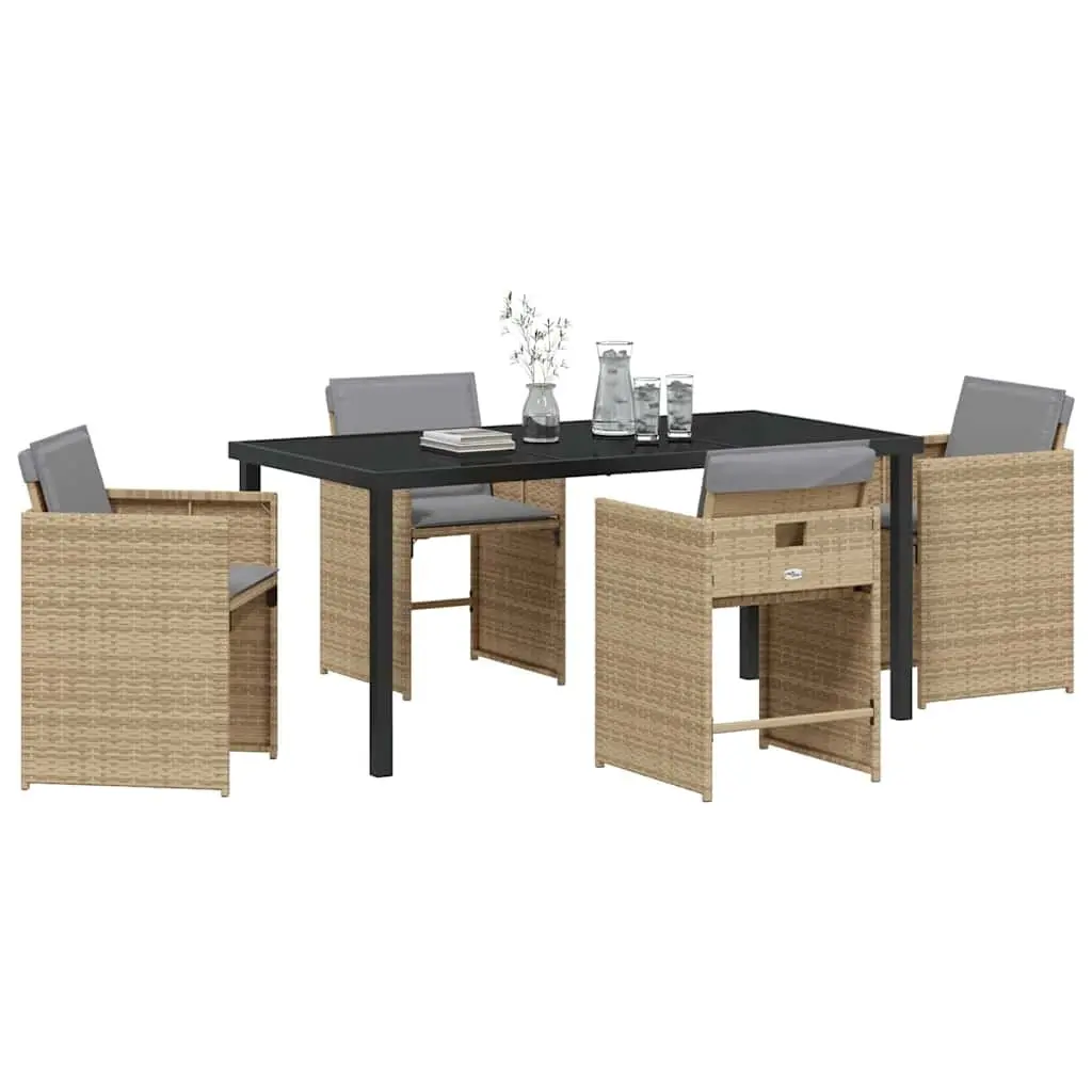 Garden Dining Set 5 Piece Outdoor Furniture Poly Rattan Beige Table Chairs