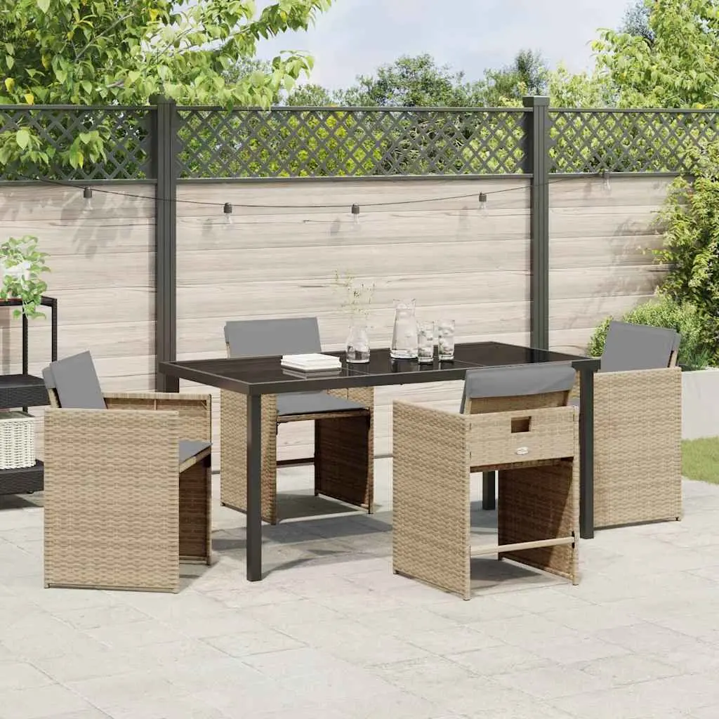 Garden Dining Set 5 Piece Outdoor Furniture Poly Rattan Beige Table Chairs