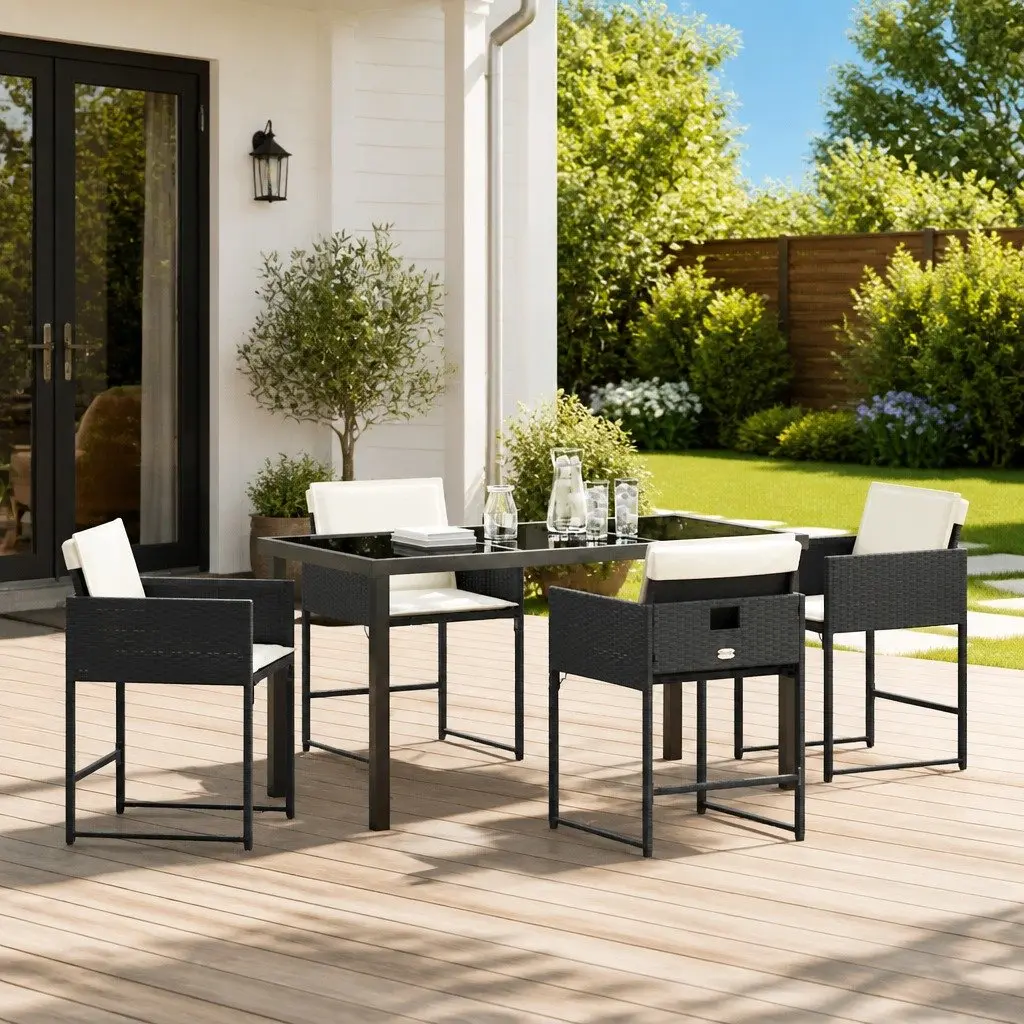 Garden Dining Set Poly Rattan 5 Piece Black Outdoor Furniture Table Chairs