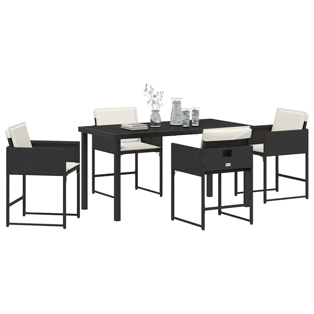 Garden Dining Set Poly Rattan 5 Piece Black Outdoor Furniture Table Chairs