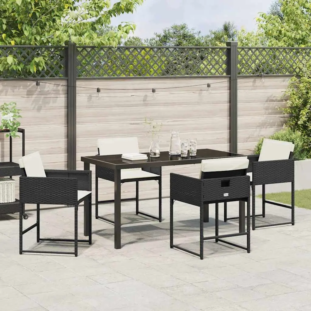 Garden Dining Set Poly Rattan 5 Piece Black Outdoor Furniture Table Chairs