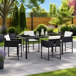 Garden Dining Set 5 Pieces Black Poly Rattan Steel Outdoor Patio Furniture
