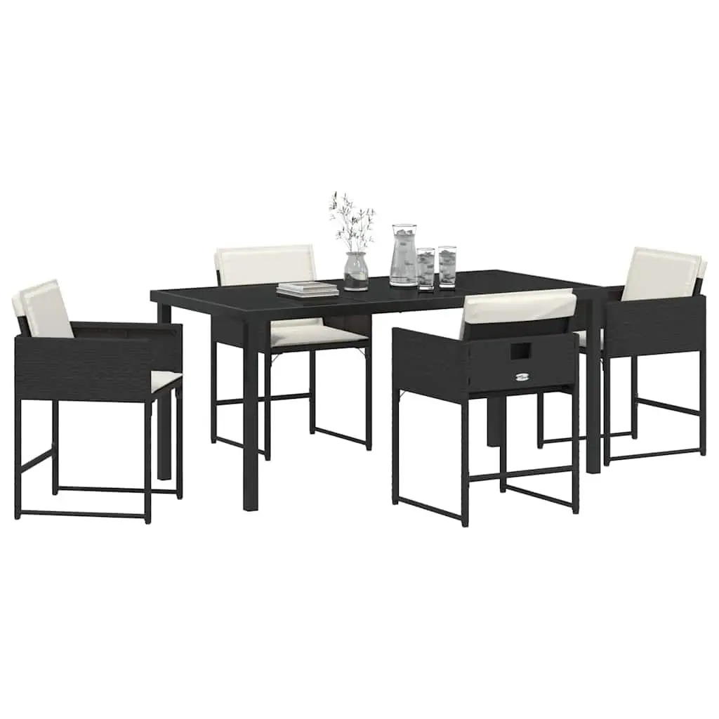 Outdoor Patio Furniture Set 5 Pieces Black Poly Rattan Steel Dining Arrangement