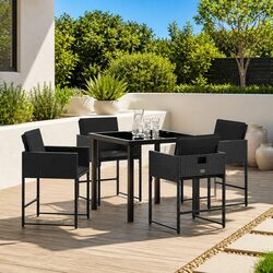 Outdoor Dining Set 5 Piece Black Poly Rattan Garden Patio Table Chairs