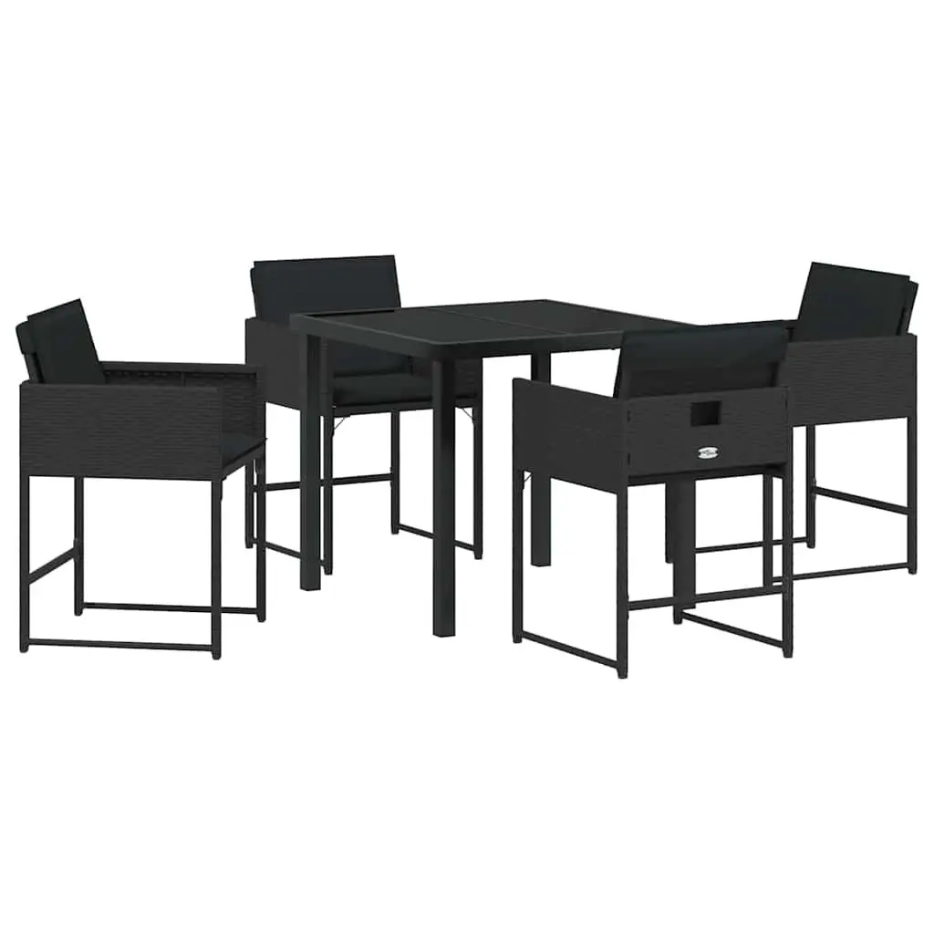Outdoor Dining Set Poly Rattan Steel 5 Piece Black Garden Patio Table Chairs
