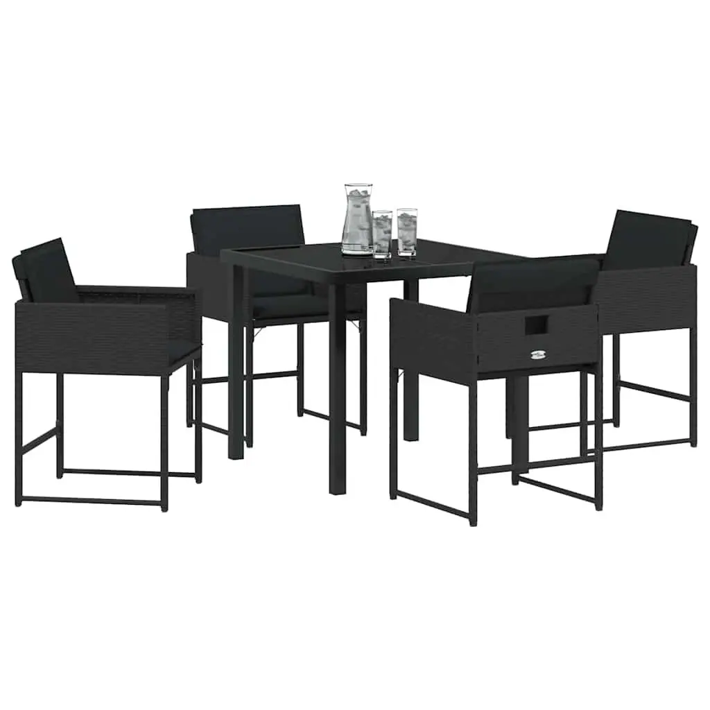 Outdoor Dining Set Poly Rattan Steel 5 Piece Black Garden Patio Table Chairs