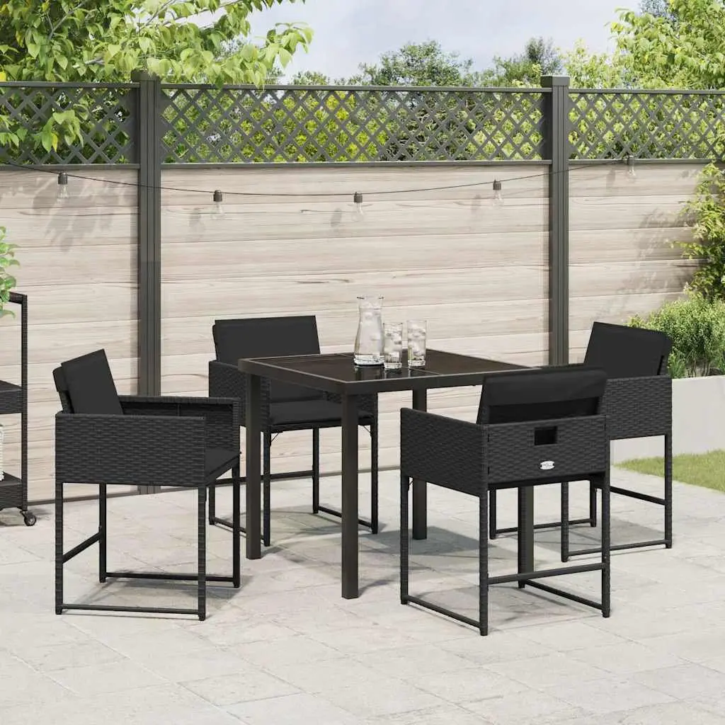 Outdoor Dining Set Poly Rattan Steel 5 Piece Black Garden Patio Table Chairs