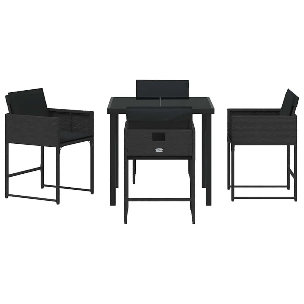 Outdoor Dining Set Poly Rattan Steel 5 Piece Black Garden Patio Table Chairs