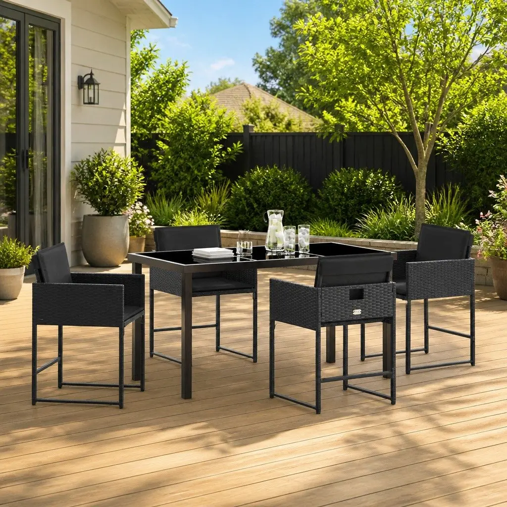 Garden Dining Set Poly Rattan Steel Frame 5 Piece Black Outdoor Furniture