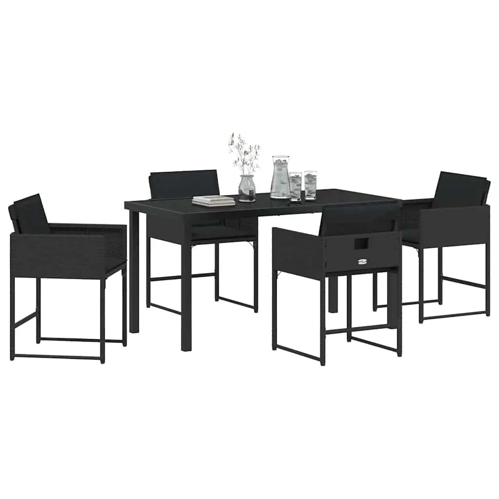 Garden Dining Set Poly Rattan Steel Frame 5 Piece Black Outdoor Furniture