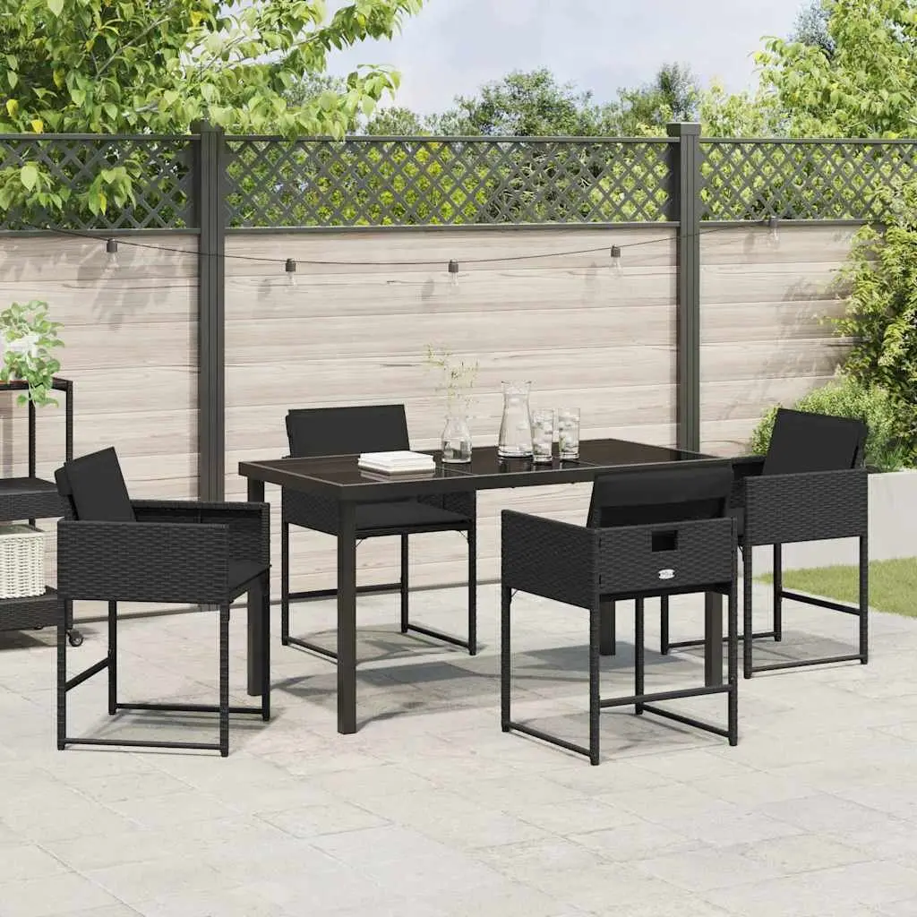 Garden Dining Set Poly Rattan Steel Frame 5 Piece Black Outdoor Furniture