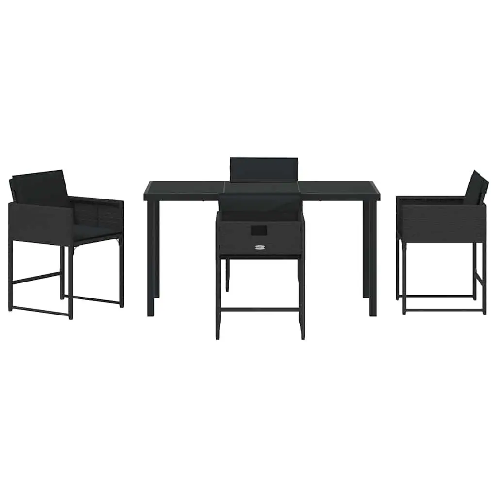 Garden Dining Set Poly Rattan Steel Frame 5 Piece Black Outdoor Furniture