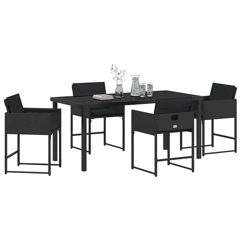 Garden Dining Set Poly Rattan 5 Pieces Black Outdoor Furniture Patio Table